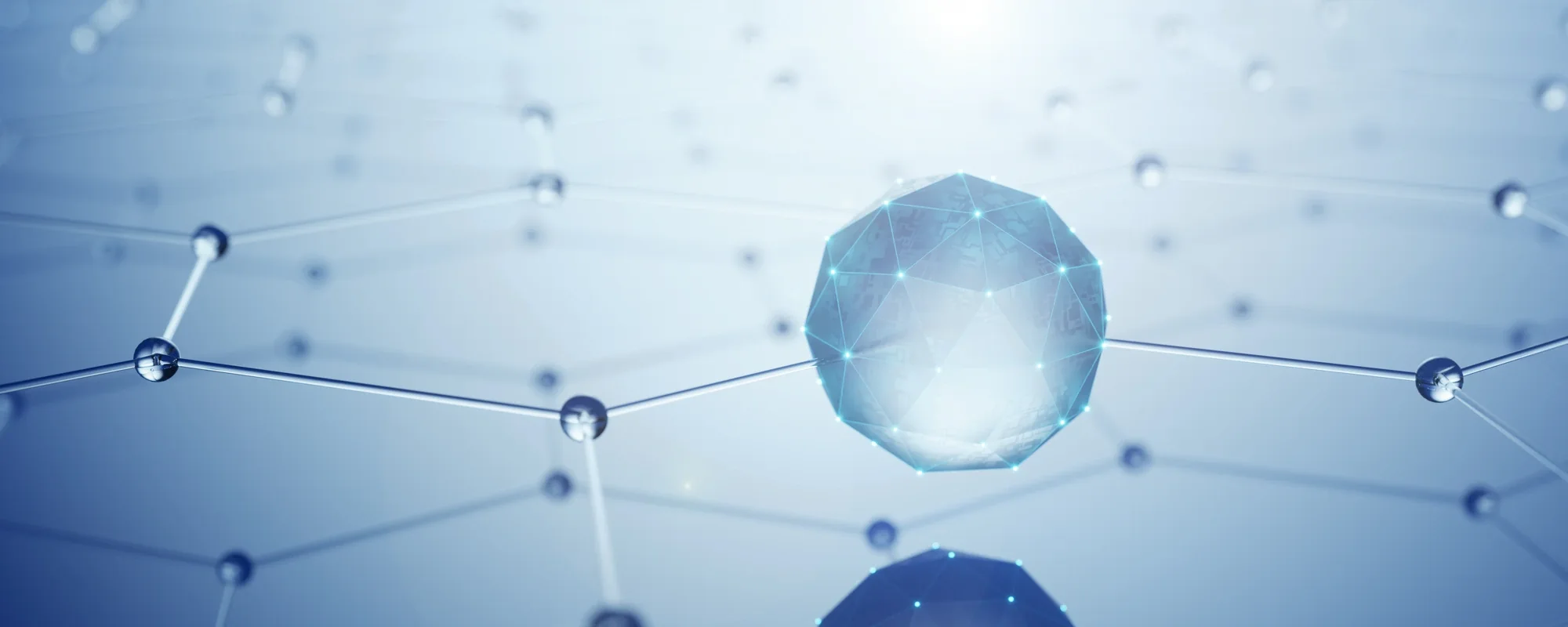 Abstract molecular network of connected nodes and spheres