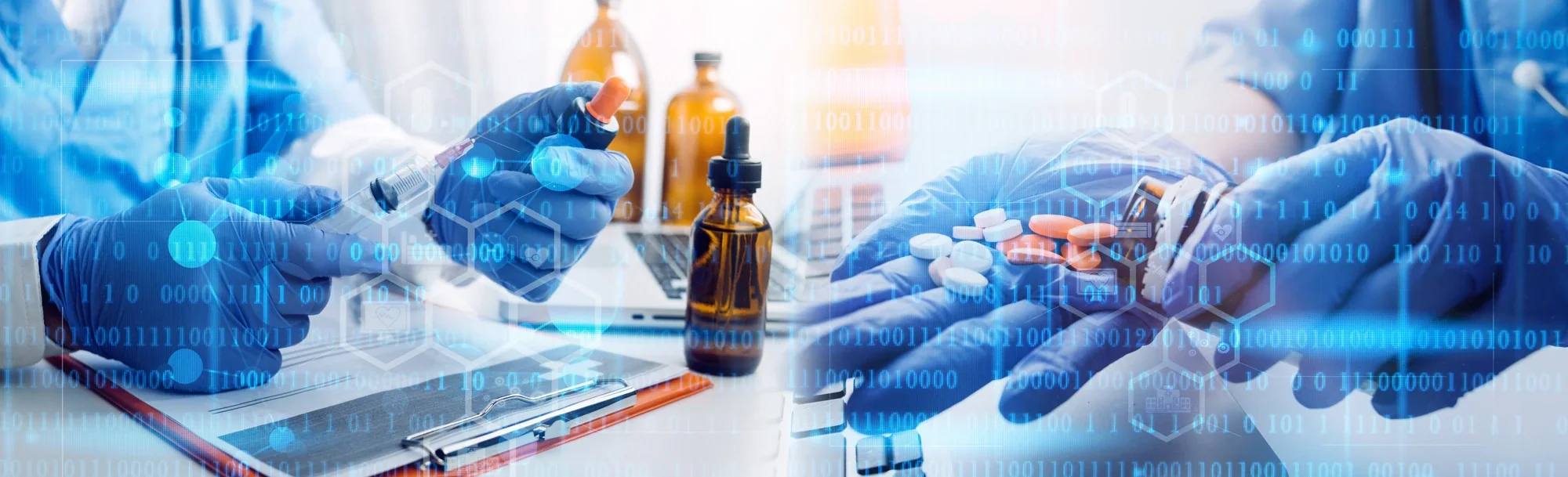 Digital overlay of data and molecular icons over pharmaceutical dispensing